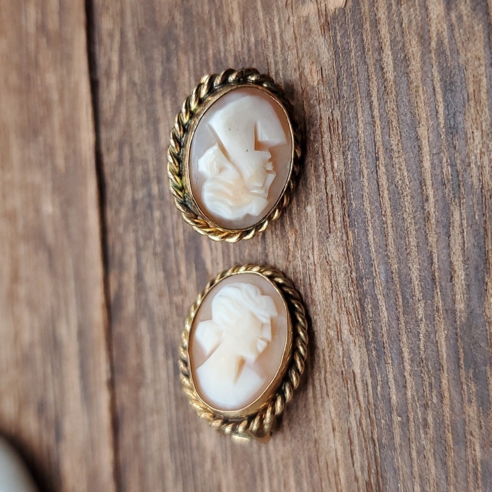 Minardi Or Minare 12k Gf Clip On Carved Cameo Earrings E818 120$